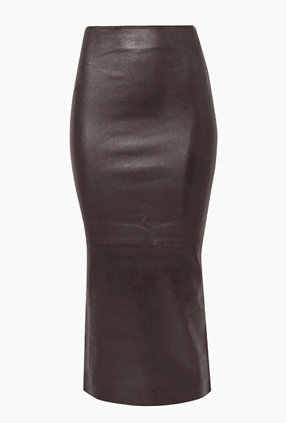 DARK CHOCOLATE LEATHER TUBE SKIRT - 1