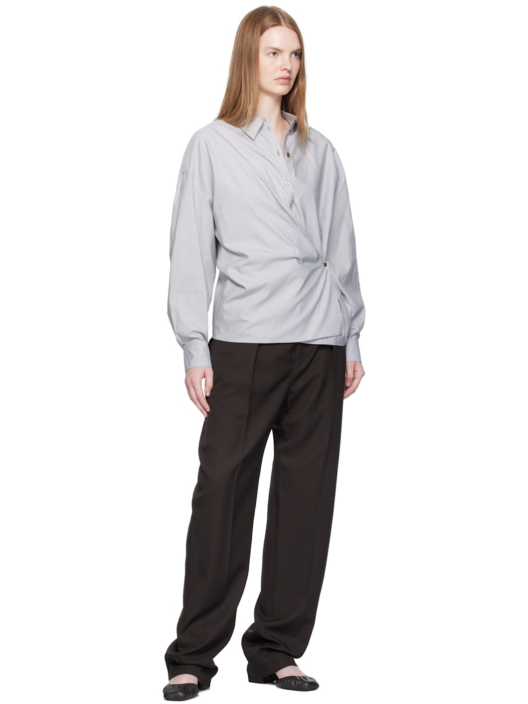 Blue Straight Collar Twisted Shirt - 4