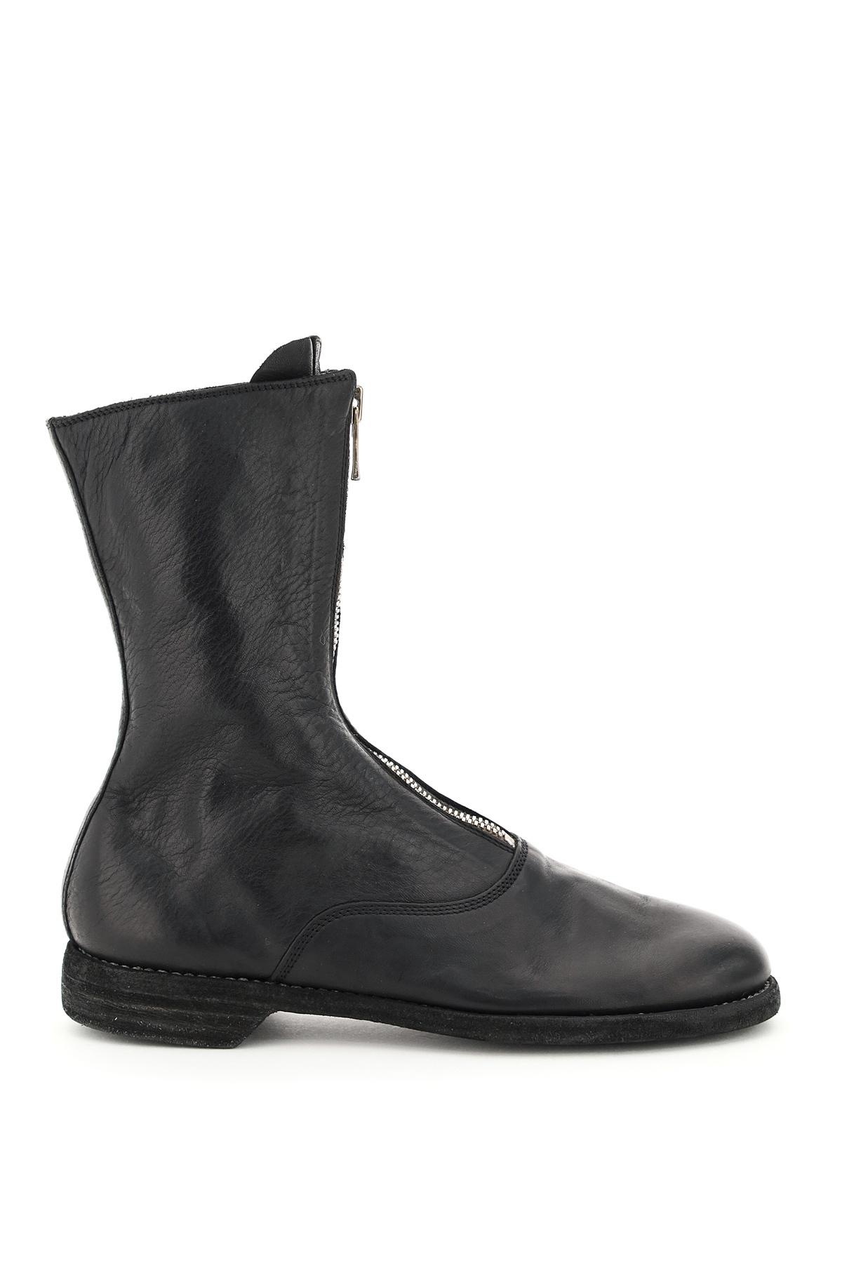 Front zip leather ankle boots - 1