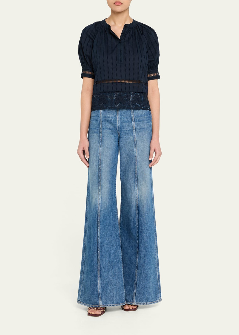 ULLA JOHNSON Faye Puff-Sleeve Cotton Eyelet Blouse outlook