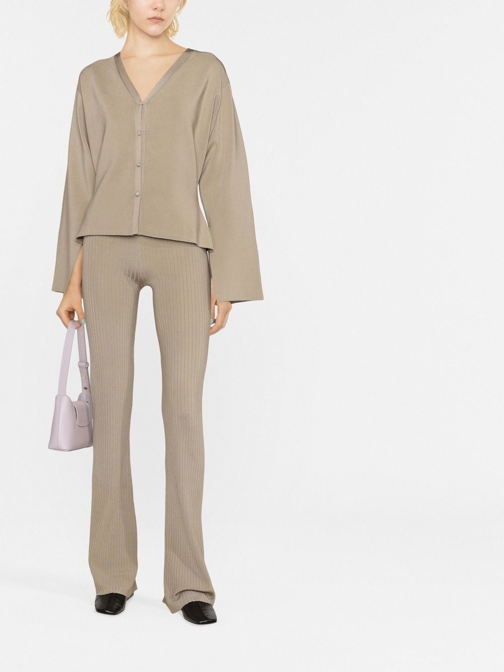 slit-front ribbed slim trousers - 2