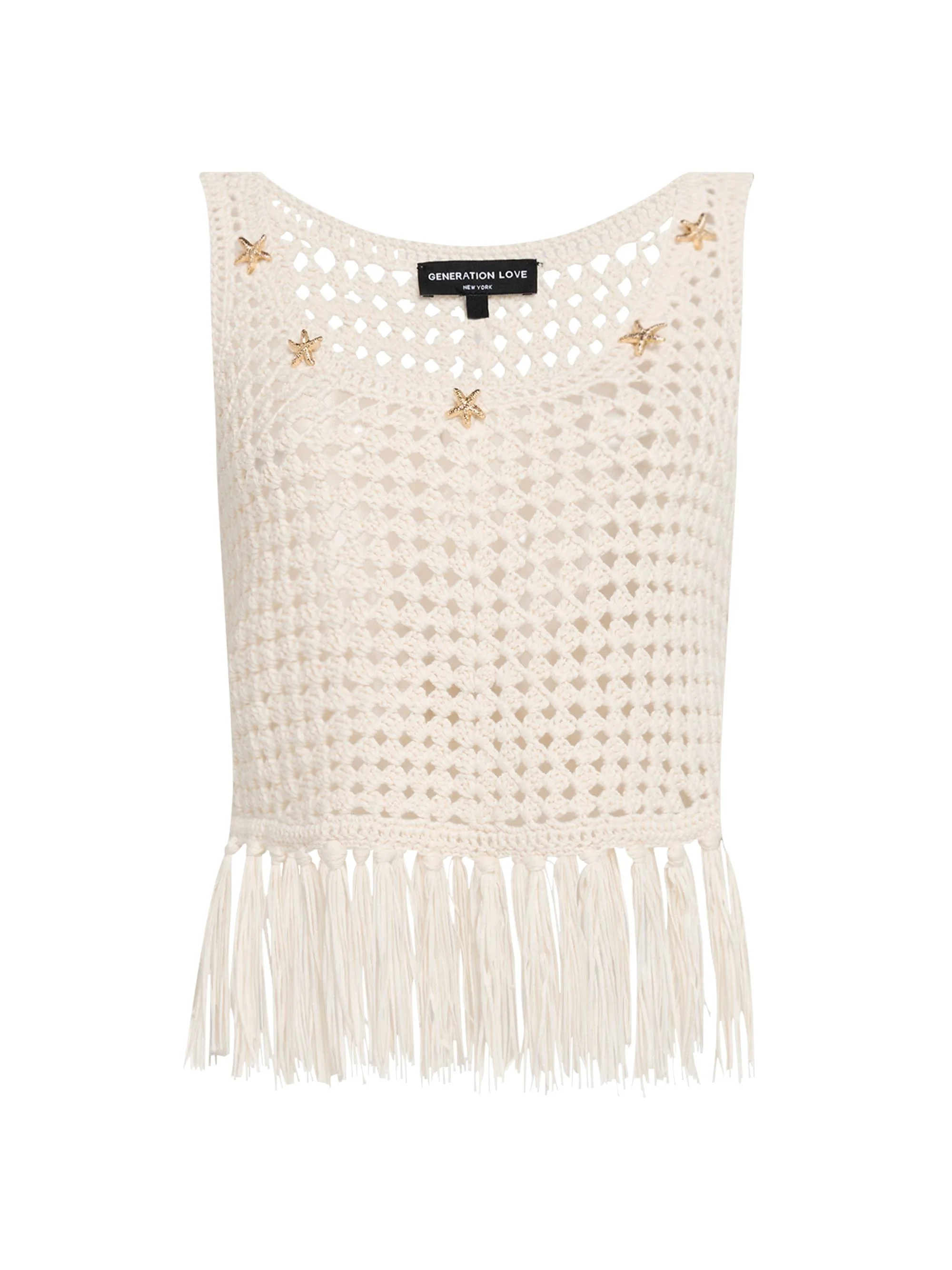 Women's Ginger Embellished Crochet Fringe Tank - Open White - 1