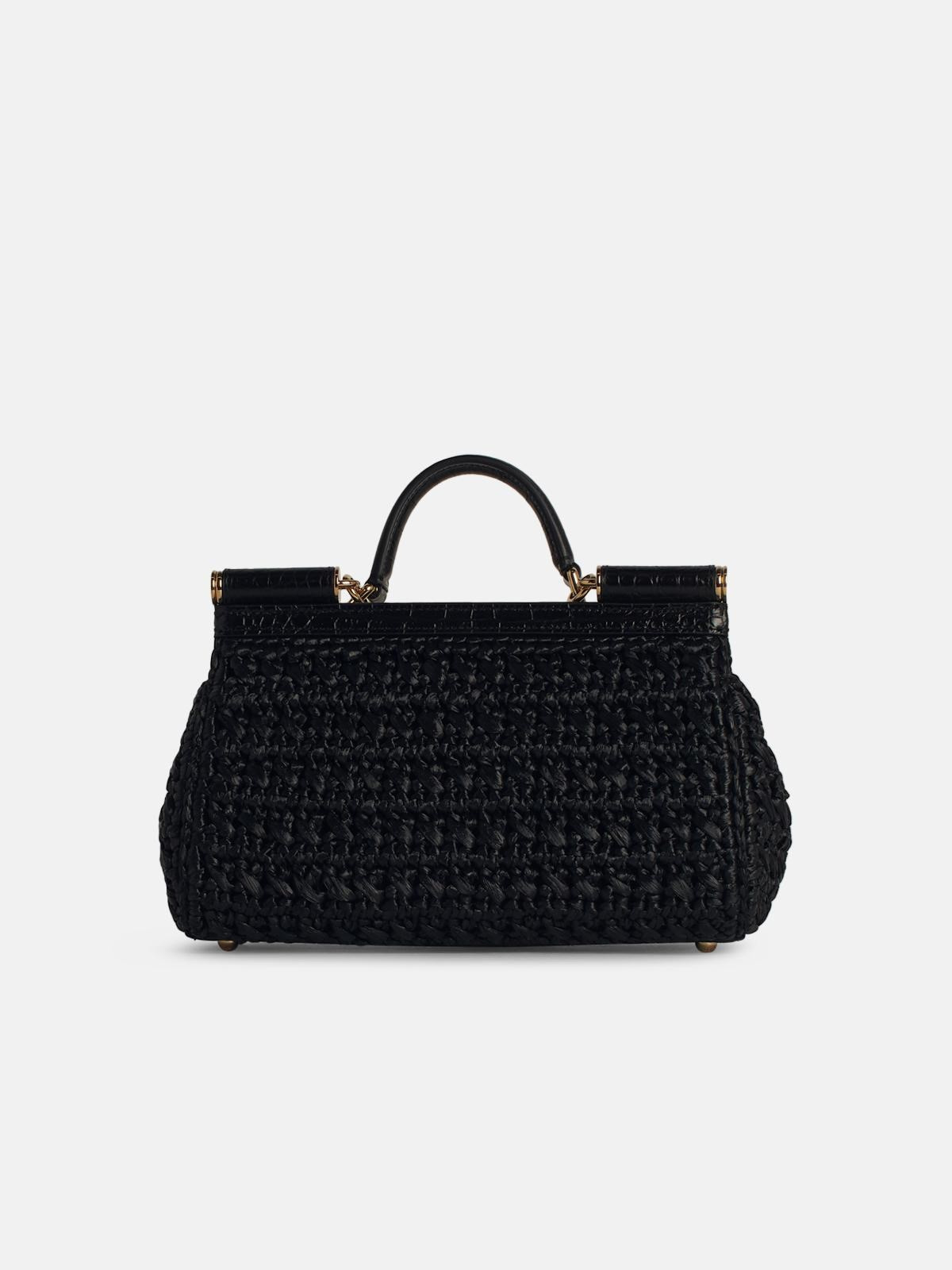 SMALL 'SICILY' BLACK RAFFIA BLEND BAG - 3