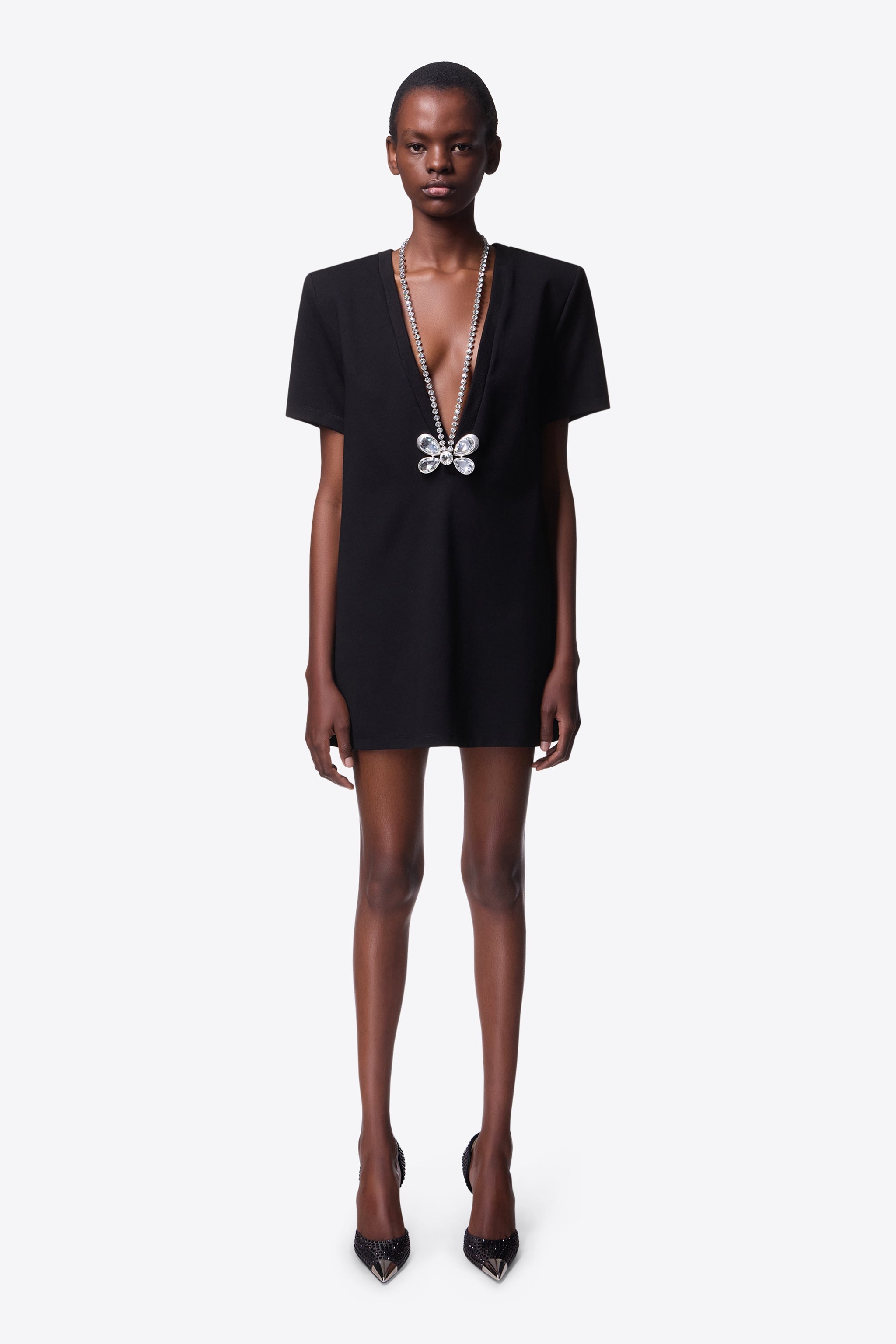 CRYSTAL BUTTERFLY V-NECK T-SHIRT DRESS - 3