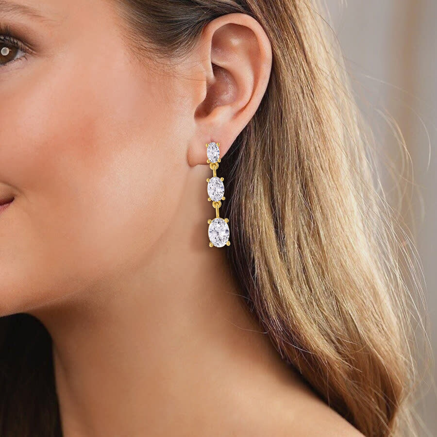 Diamond2Deal - Diamond2Deal 14k Yellow Gold 2.60 Ct Oval Cut Lab Grown Diamond Drop & Dangle Earrings VVS-VS, E-F - 4