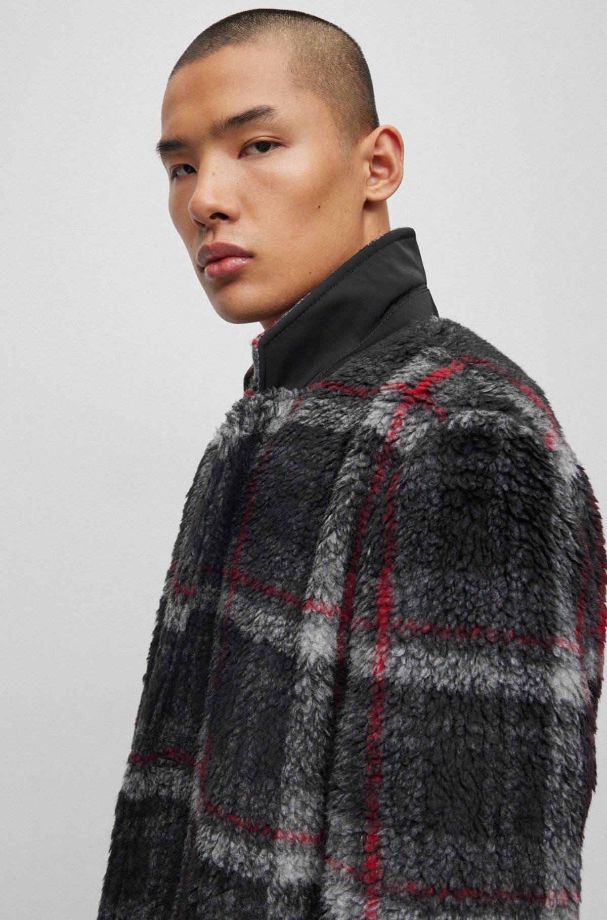 REGULAR-FIT COAT IN CHECKED TEDDY FABRIC - 3