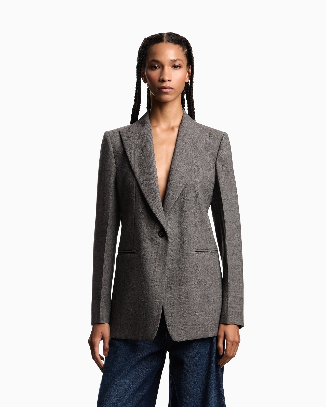 SINGLE-BREASTED BLAZER IN MOULINÉ WOOL CRÊPE - 4