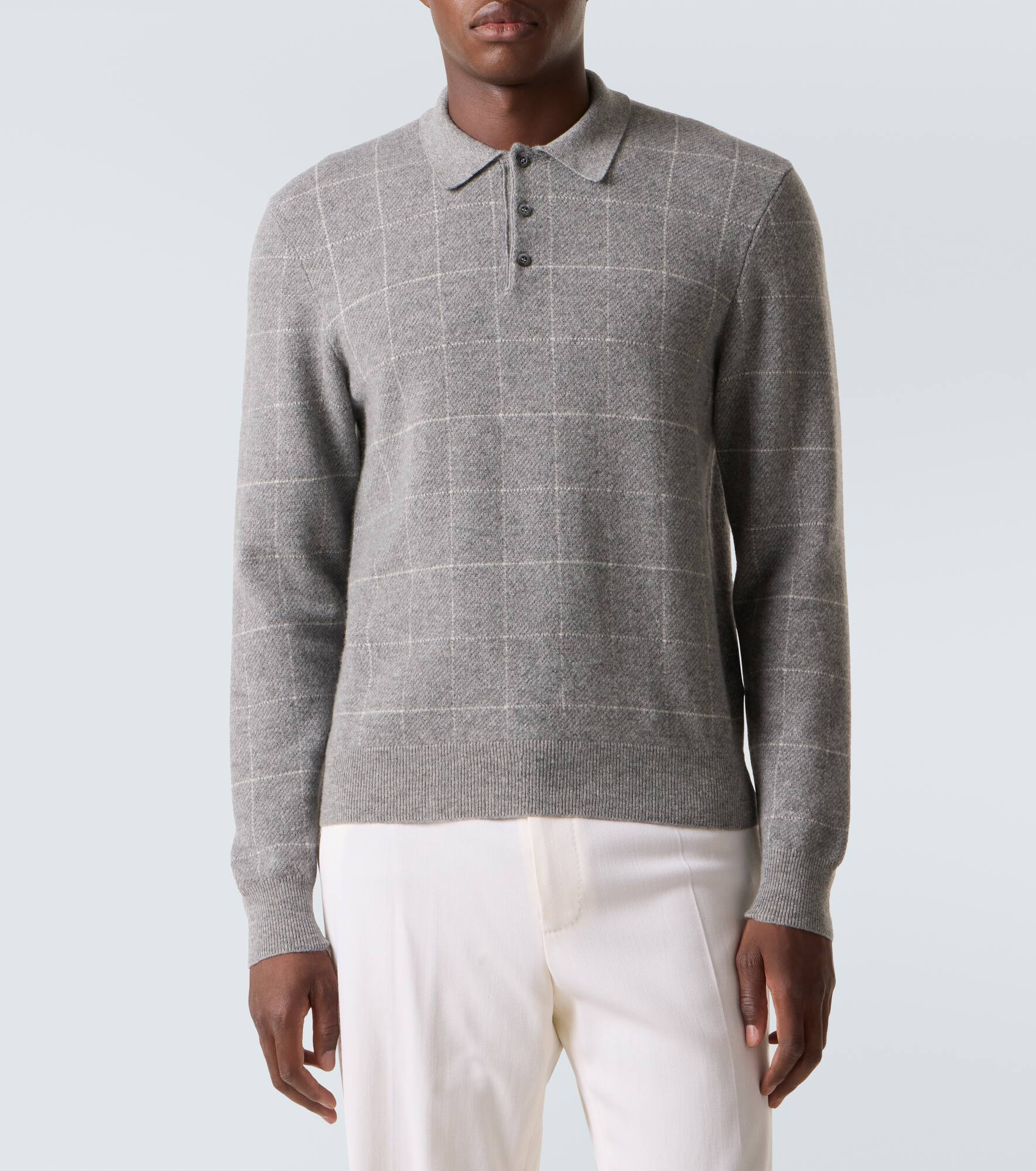Checked cashmere polo sweater - 3