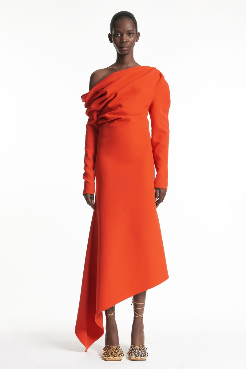 OFF SHOULDER ASYMMETRIC DRESS RED 1