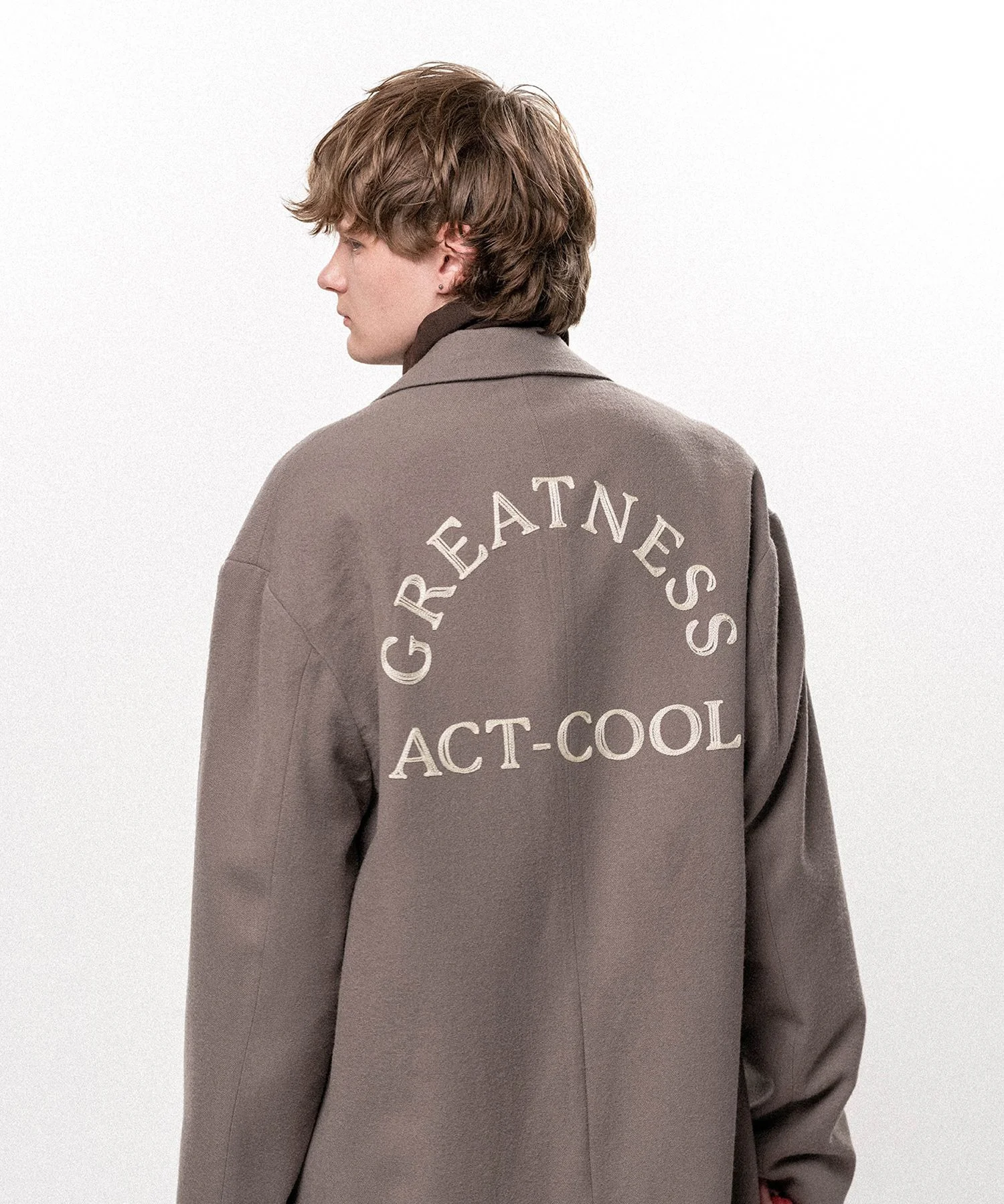 "GREATNESS ACT-COOL" Embroidered Serge Overcoat - 1