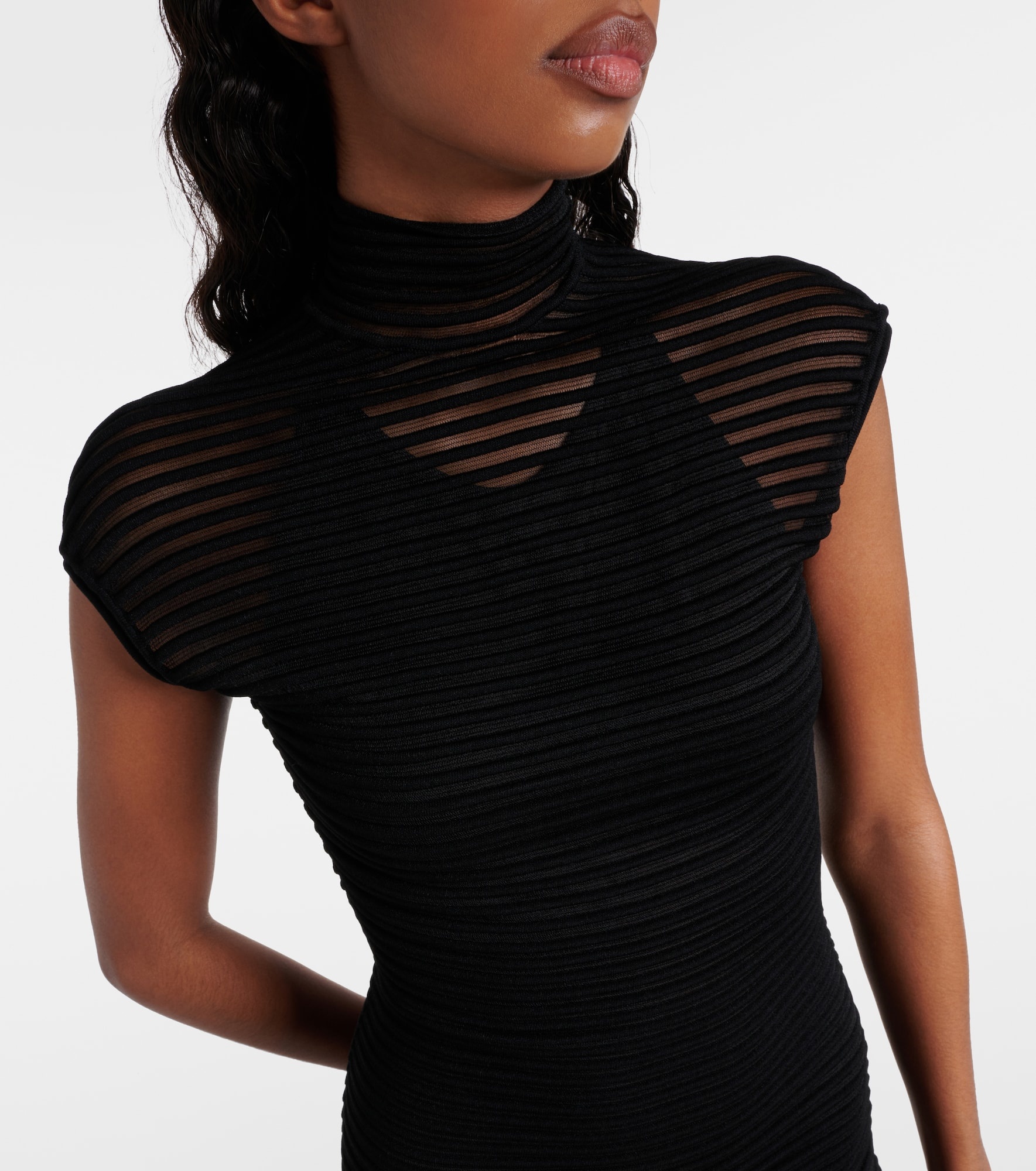 Striped crêpe-paneled gown - 4