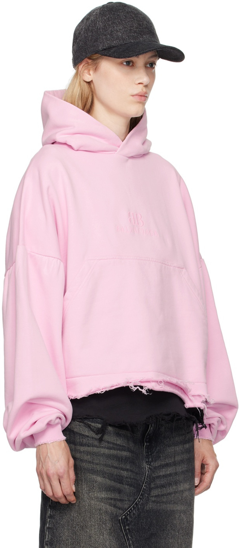 BALENCIAGA Pink Distressed Hoodie outlook