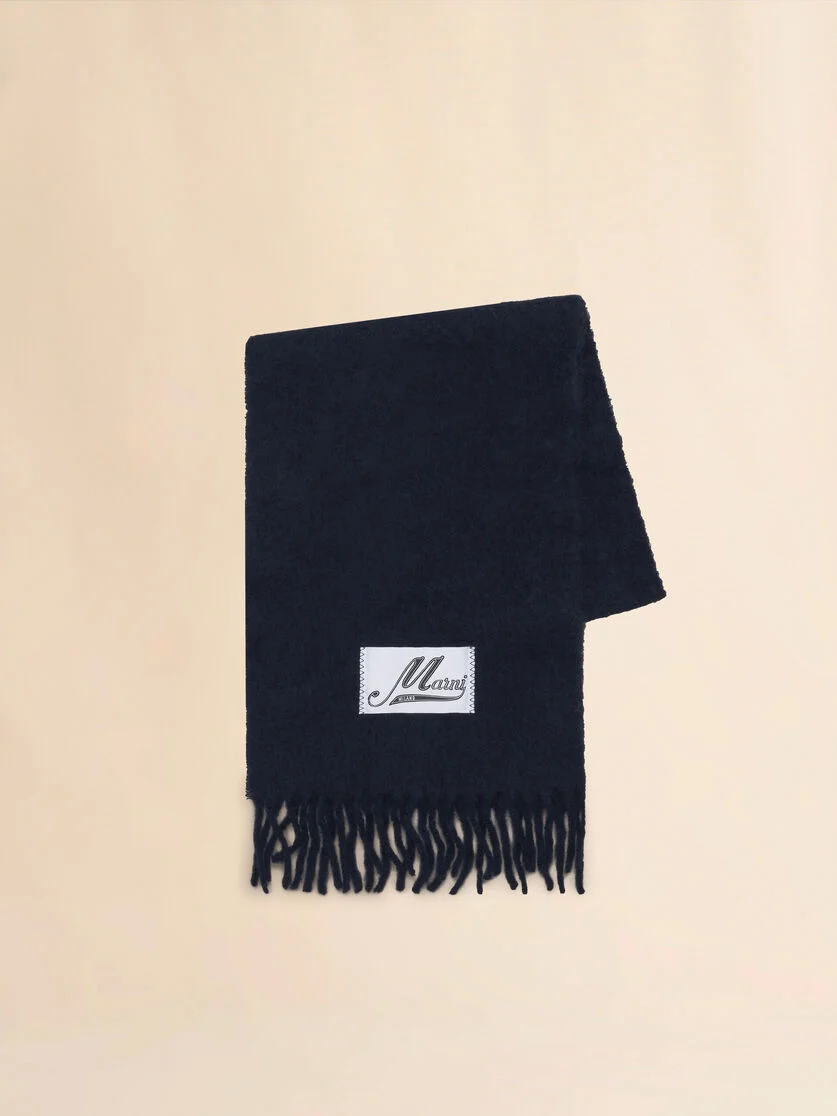 NAVY BRUSHED ALPACA SCARF WITH FRINGES - 1