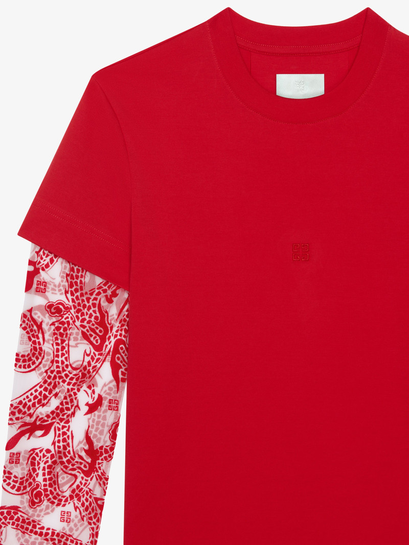 Givenchy OVERLAPPED T-SHIRT IN COTTON AND 4G DRAGON TULLE outlook