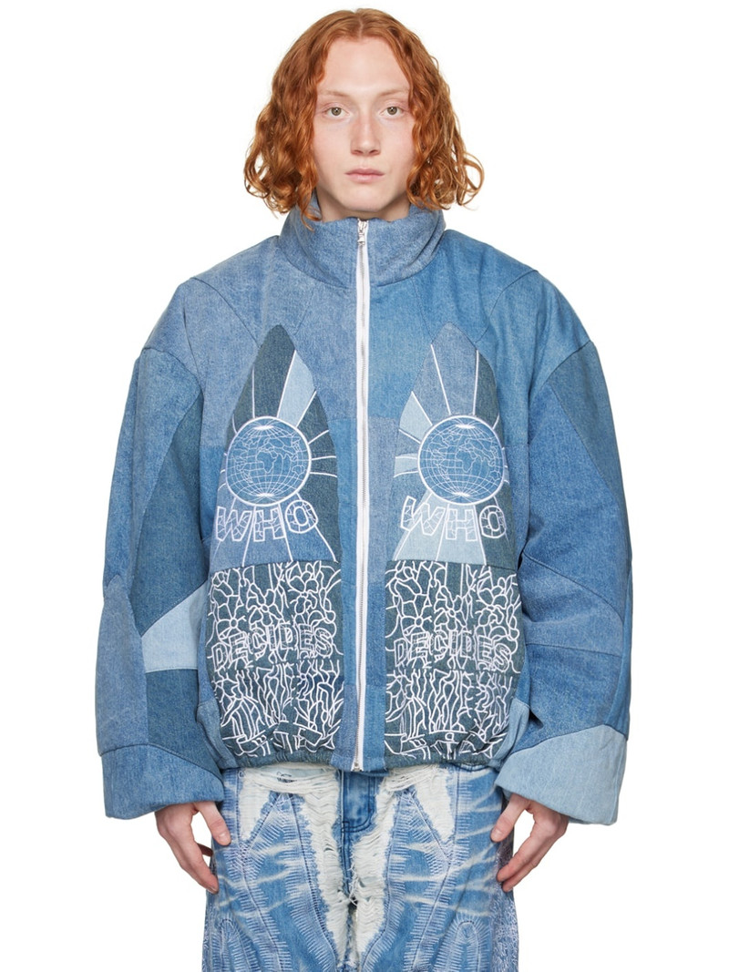 Blue Embroidered Denim Jacket - 1