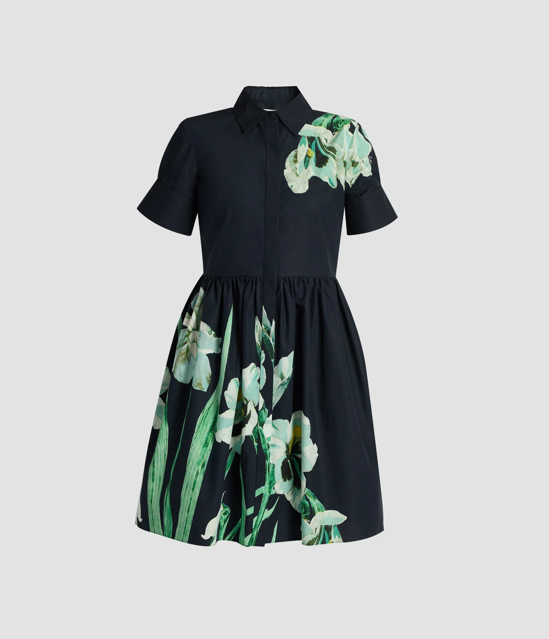 FLORAL COTTON SHORT SLEEVE MINI DRESS - 1