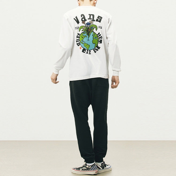 Men's Vans Earth Pattern Printing Round Neck Long Sleeves White T-Shirt VN0A5E870VW - 7