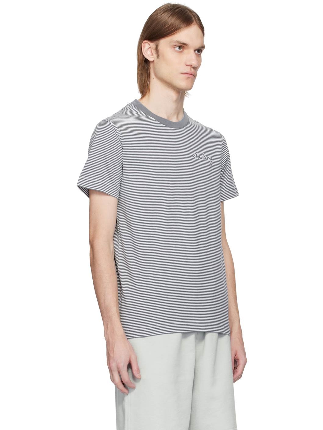 White & Gray Striped Cotton T-shirt - 2