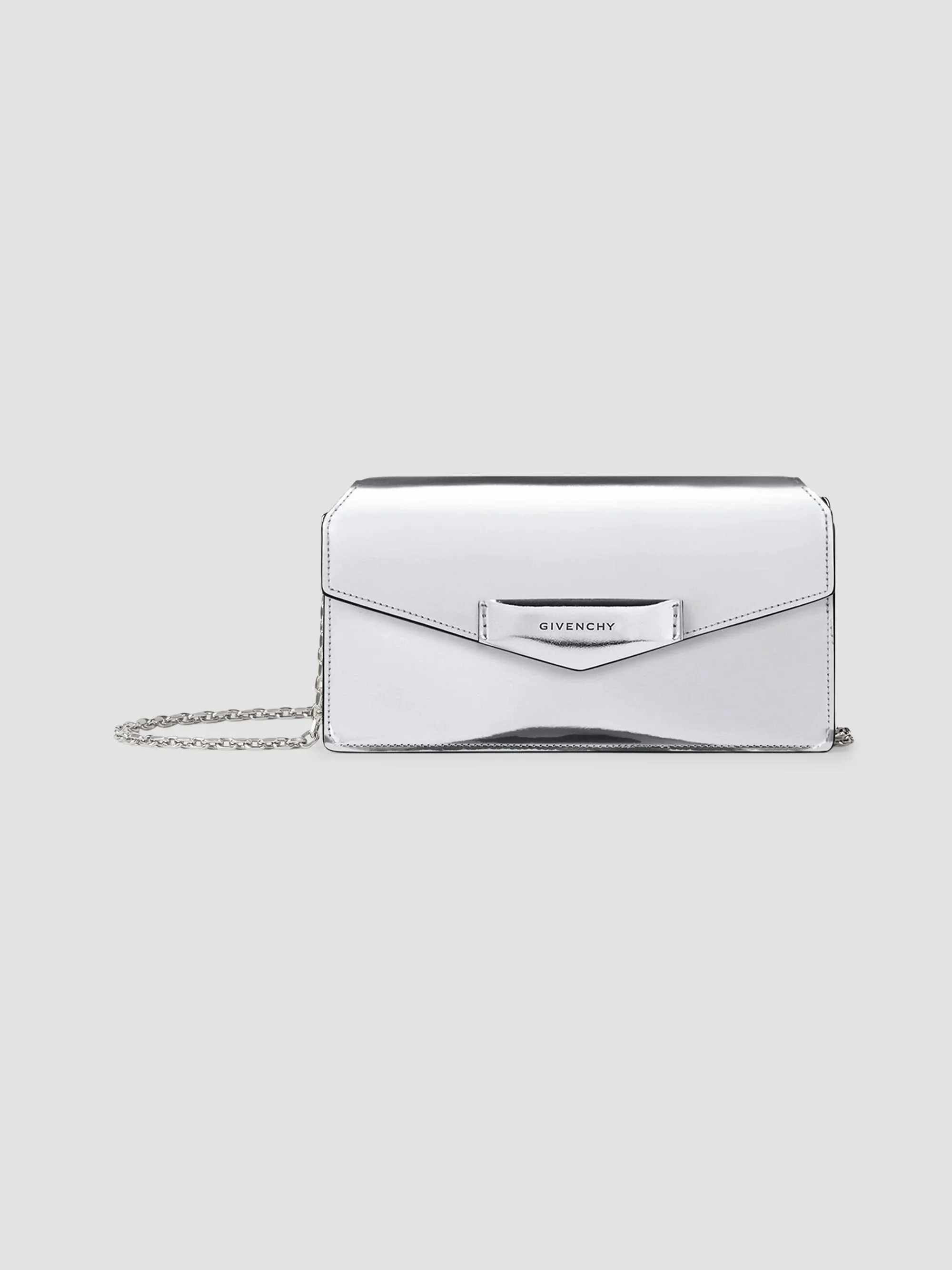 Women's Antigona Wallet with Chain in Mirror Leather - Light Silvery - 1