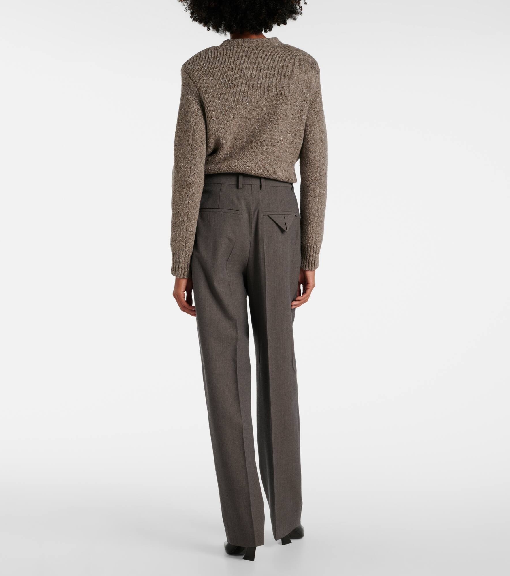 Mid-rise wool tricotine straight pants - 3