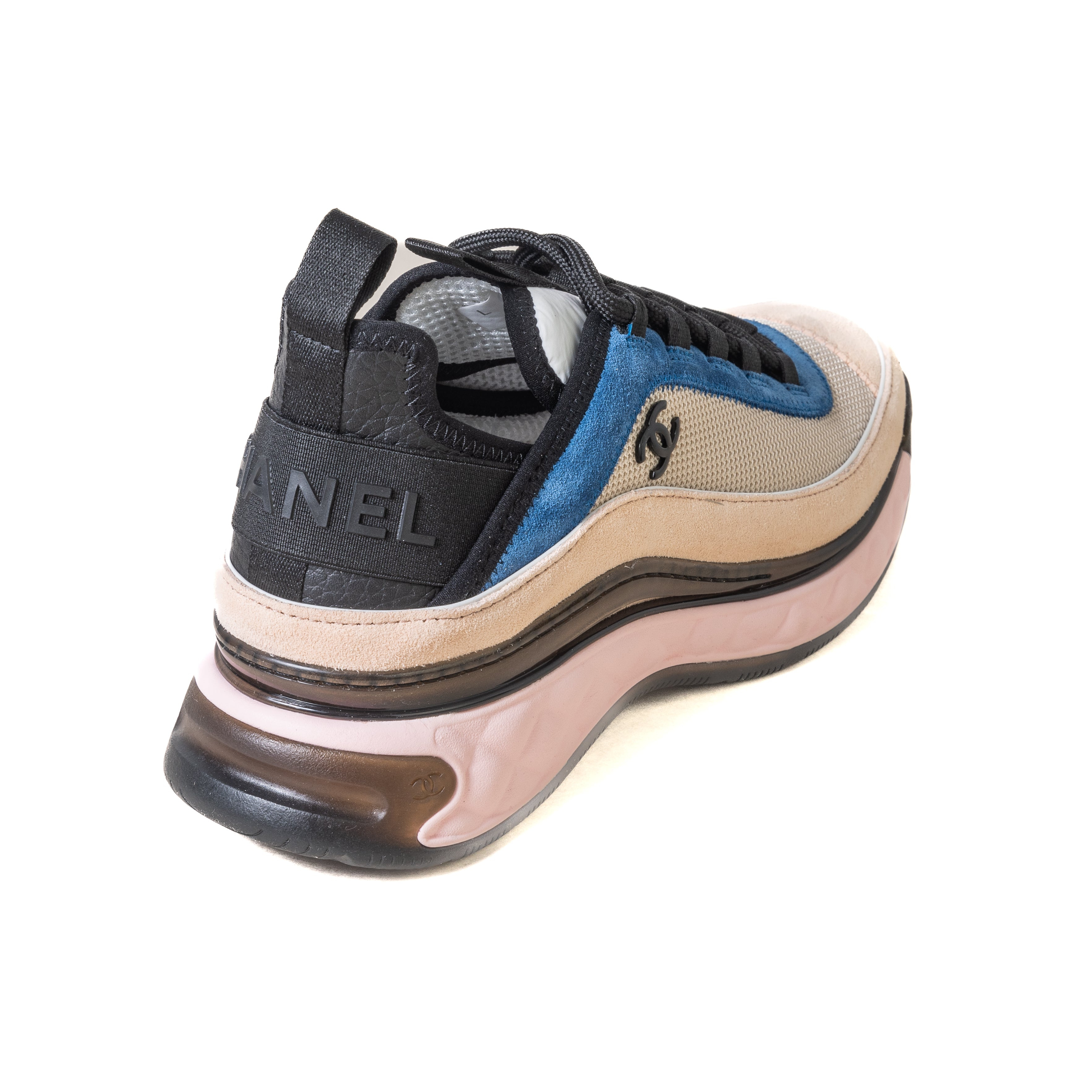Chanel Suede Calfskin Fabric Sneakers Light Pink Beige Blue - 3