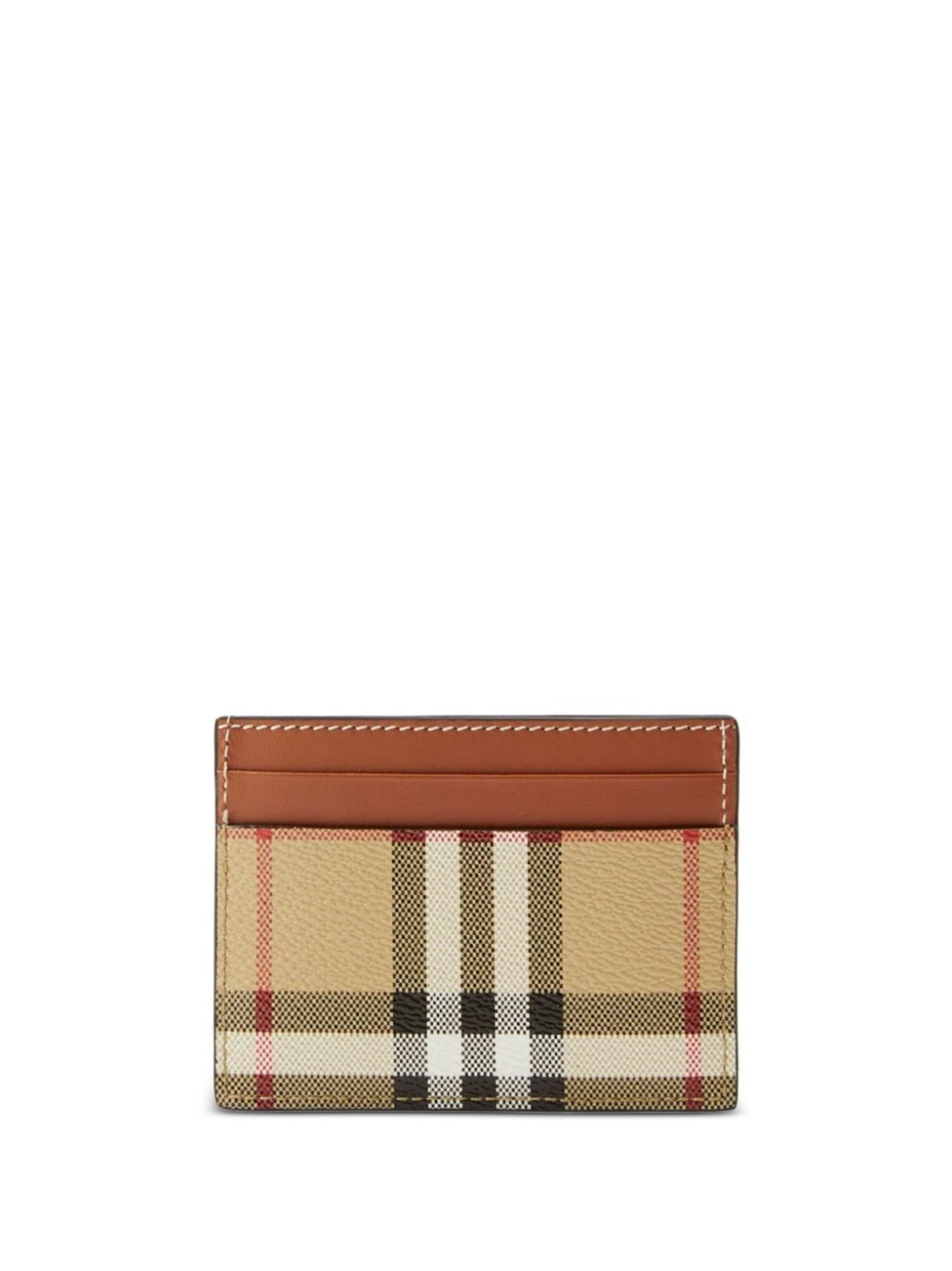 Neutral Check and Leather Card Case - 2