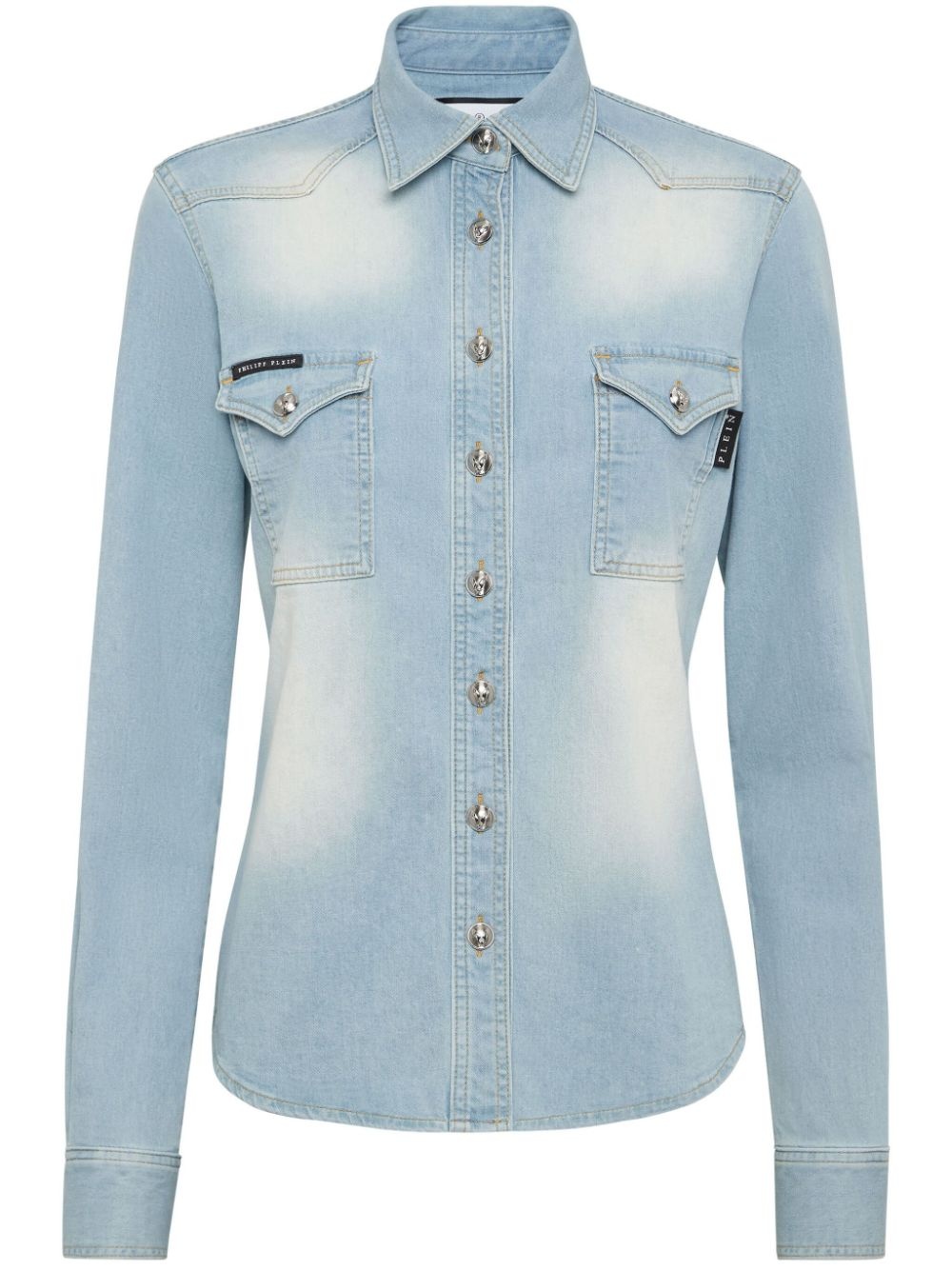 crystal-embellished denim shirt - 1