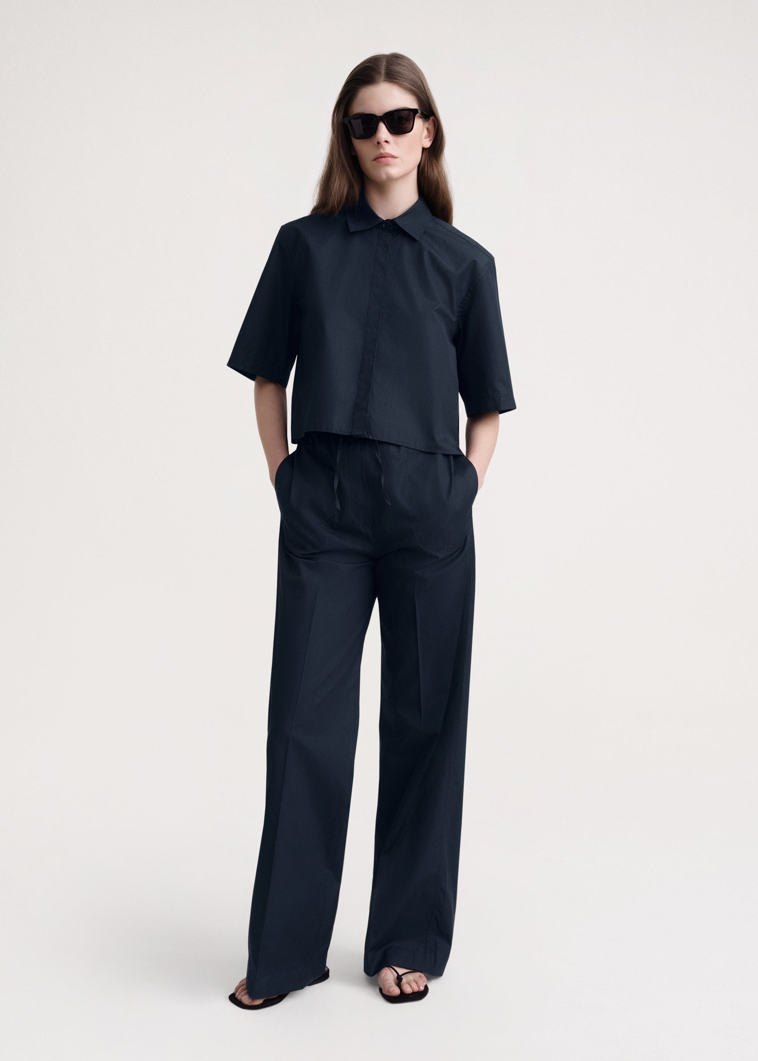 Cropped cotton-poplin shirt dark navy - 2