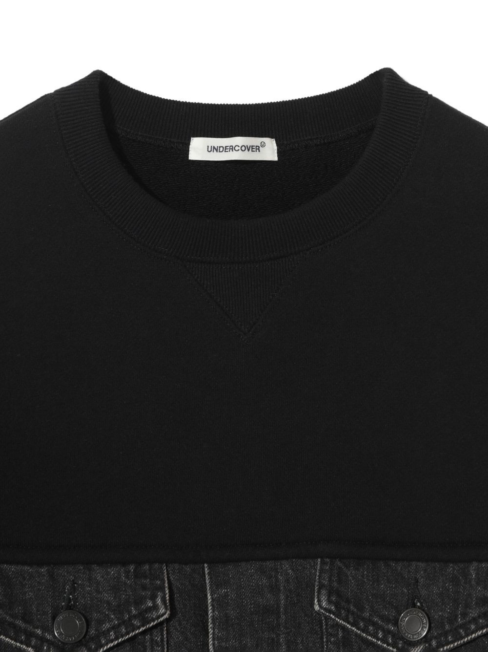 denim-panel cropped sweatshirt - 6