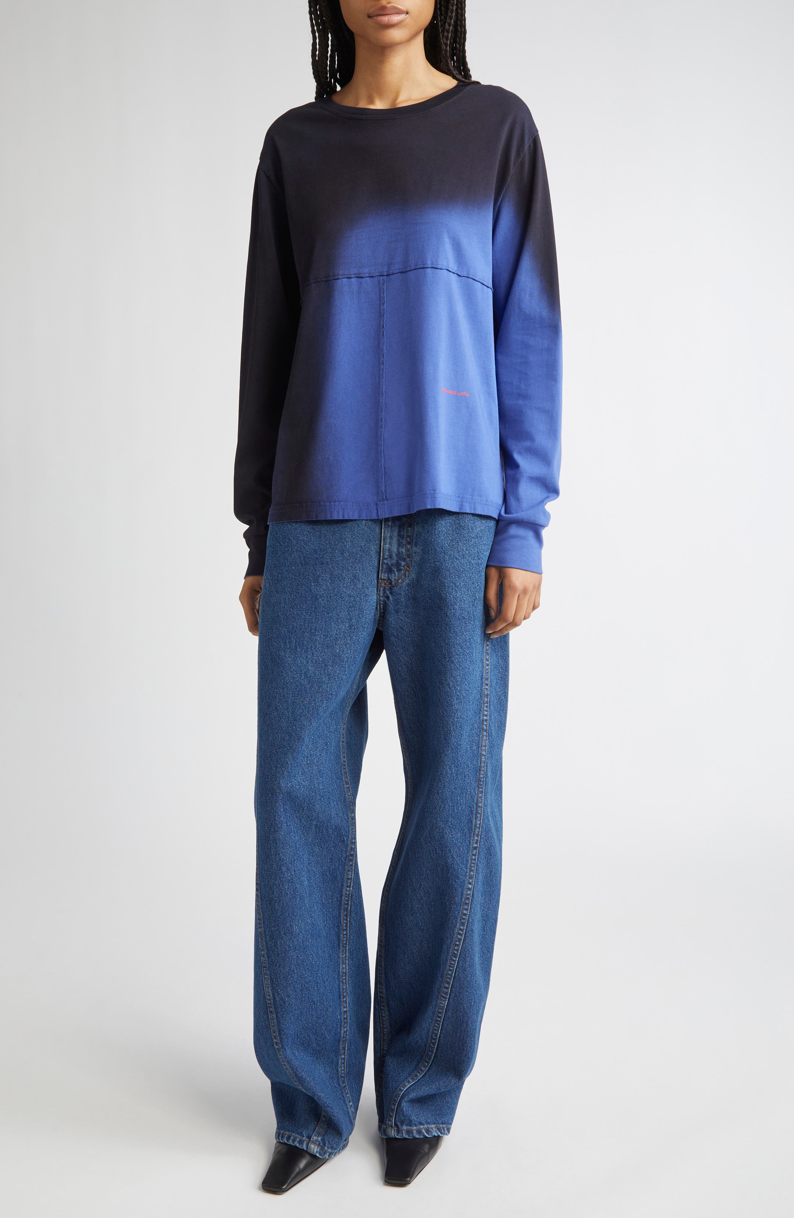 Eckhaus Latta Lapped Long Sleeve Cotton T-Shirt in Shadow at Nordstrom - 2