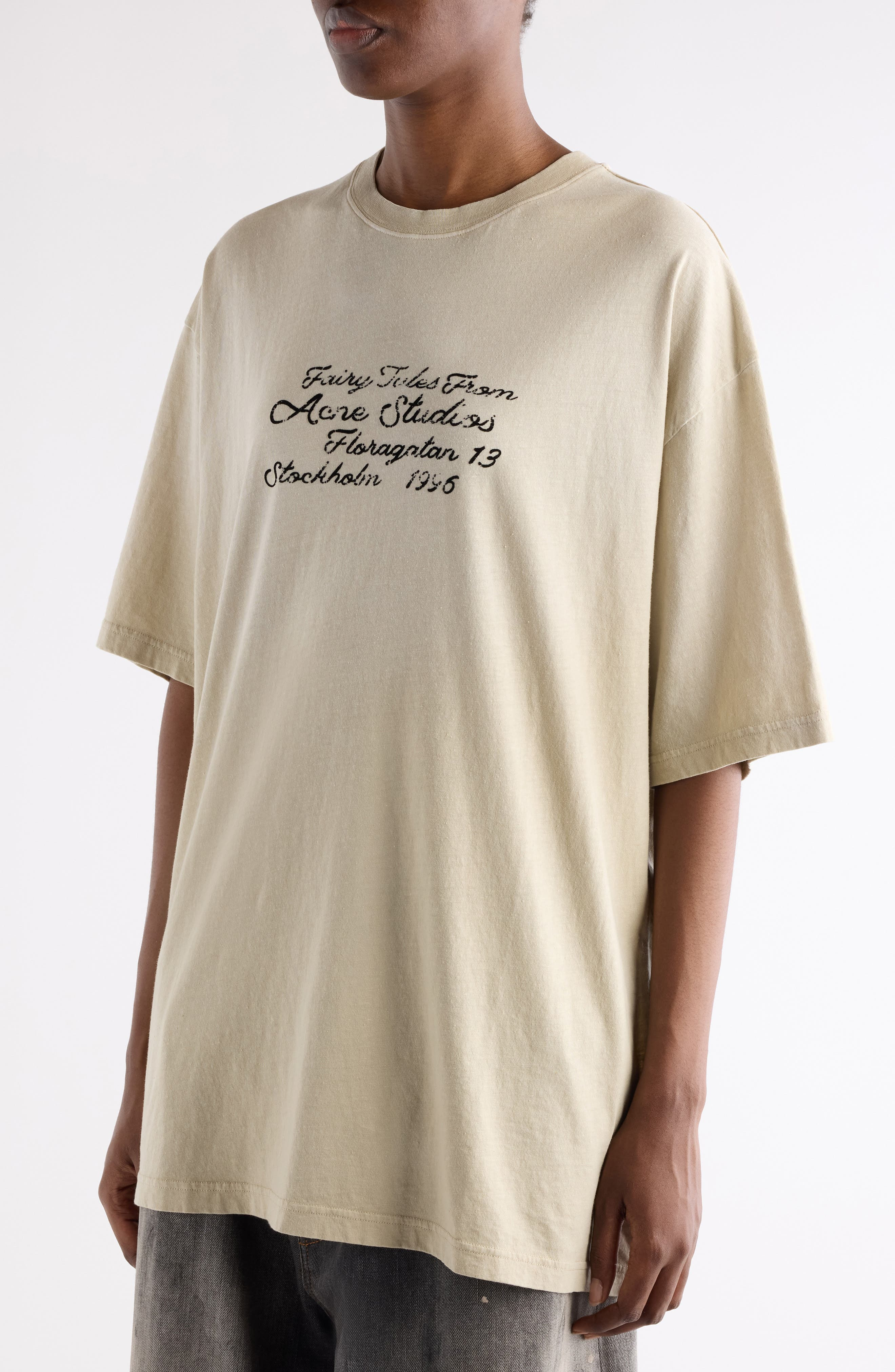Acne Studios Edra Fairy Tale Logo Graphic T-Shirt in Oat Beige at Nordstrom - 5