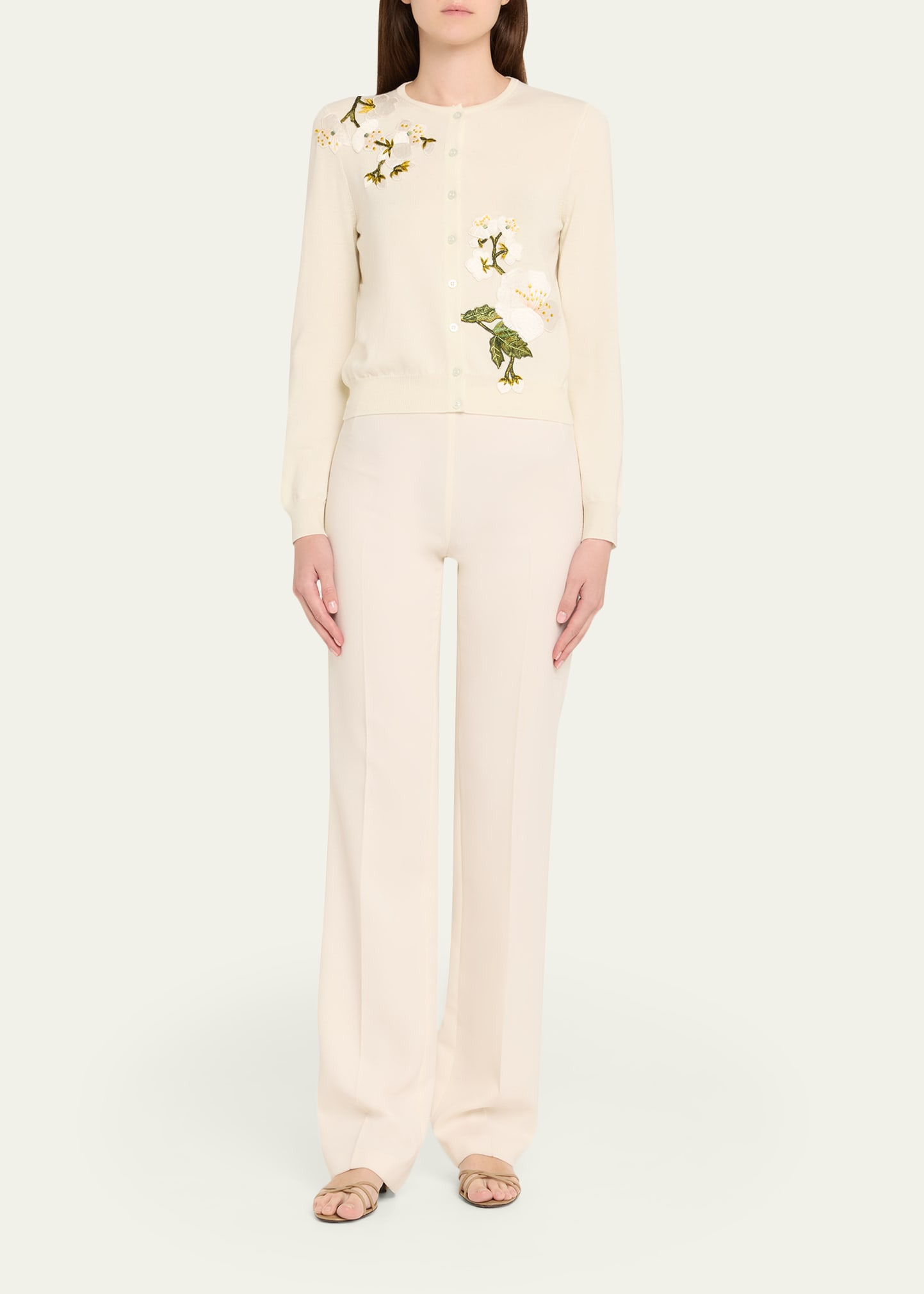 Cherry Blossom Embroidered Crewneck Cardigan - 2