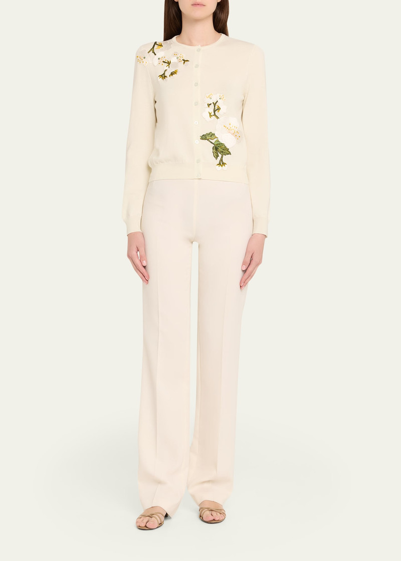 Oscar de la Renta Cherry Blossom Embroidered Crewneck Cardigan outlook