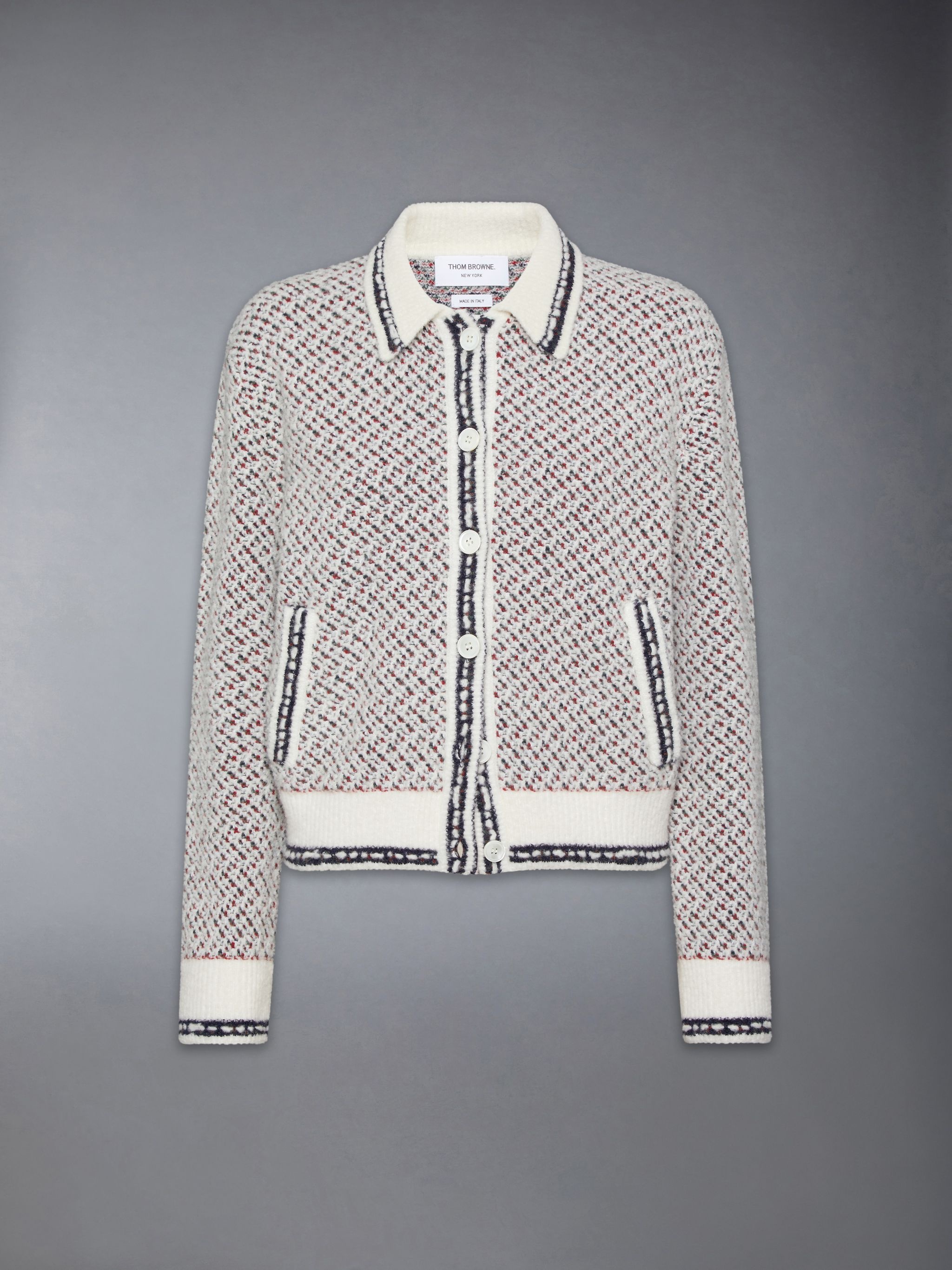 Merino Wool Boucle and Mohair Tweed Jacquard Polo Collar Bomber - 5