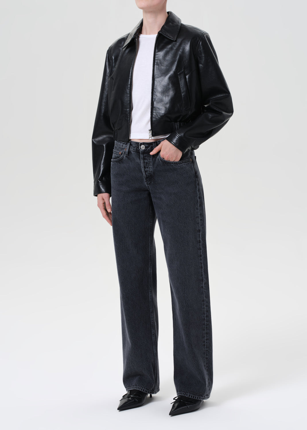 ESSIE RECYCLED LEATHER CROPPED JACKET IN BLACK - 5