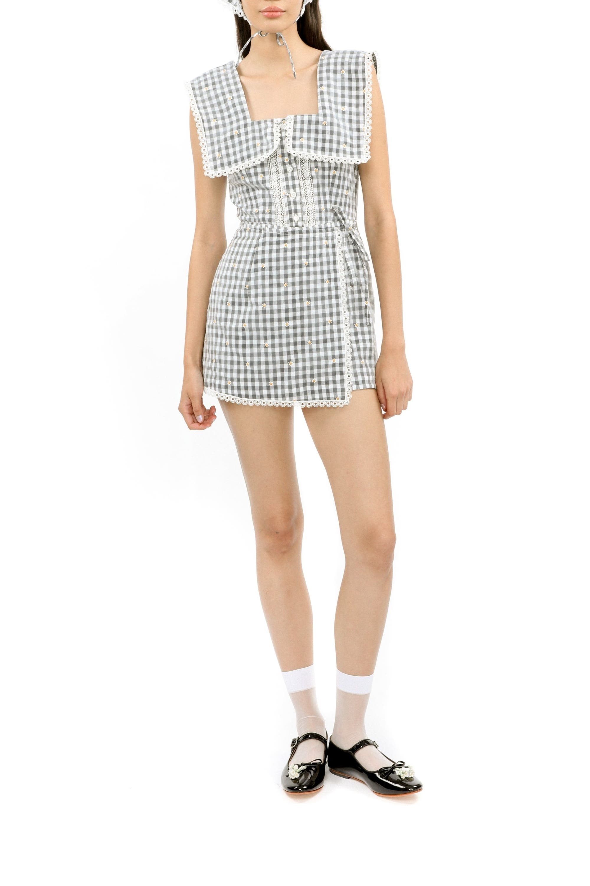Anna Sui Daisy Embroidery On Gingham Romper in Black Multi at Nordstrom - 2