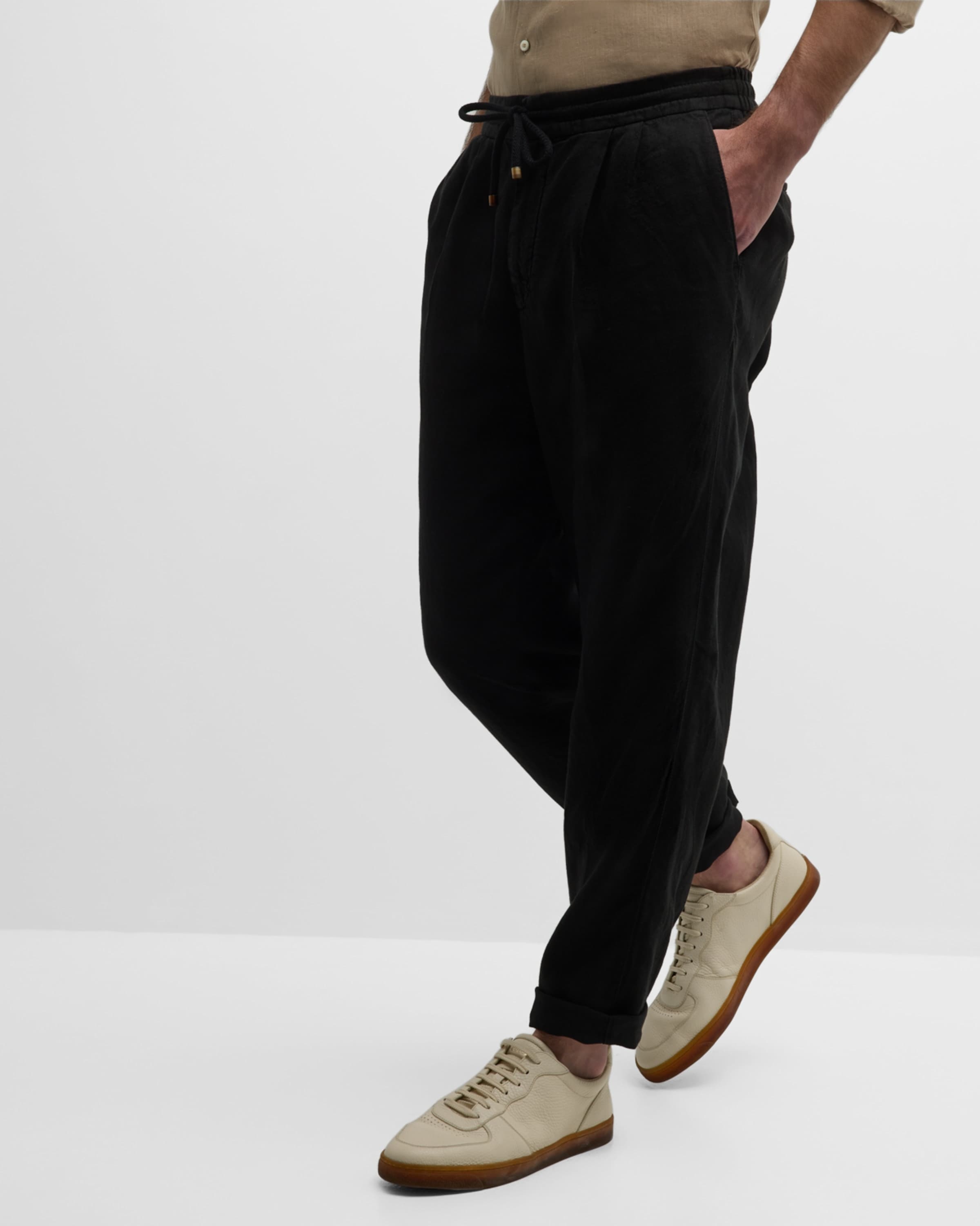 Men's Linen Leisure-Fit Drawstring Pants - 4