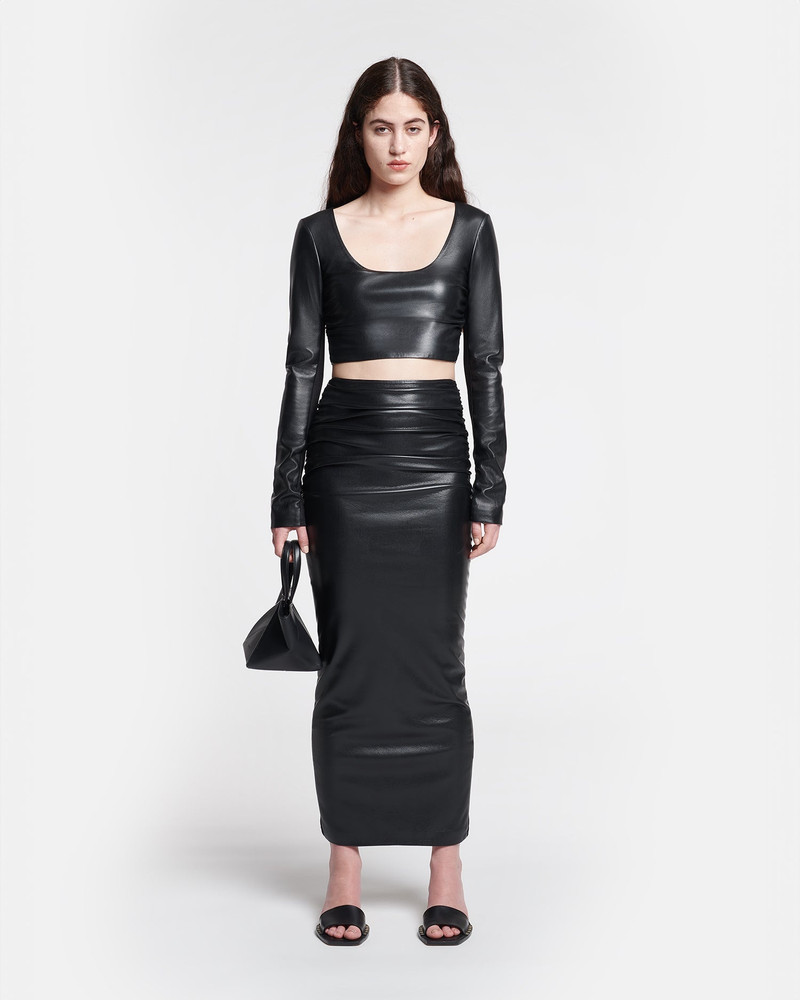 Nanushka Ruched Okobor™ Alt-Leather Midi Skirt outlook