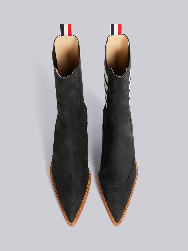 Black Suede Brogued Wingtip 4-Bar 50mm Curved Heel Chelsea Boot 4