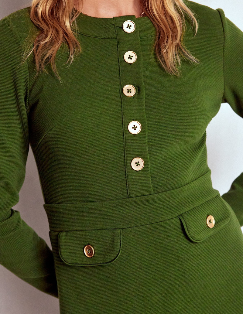 Lavinia Button Shift Dress-Douglas Fir 3