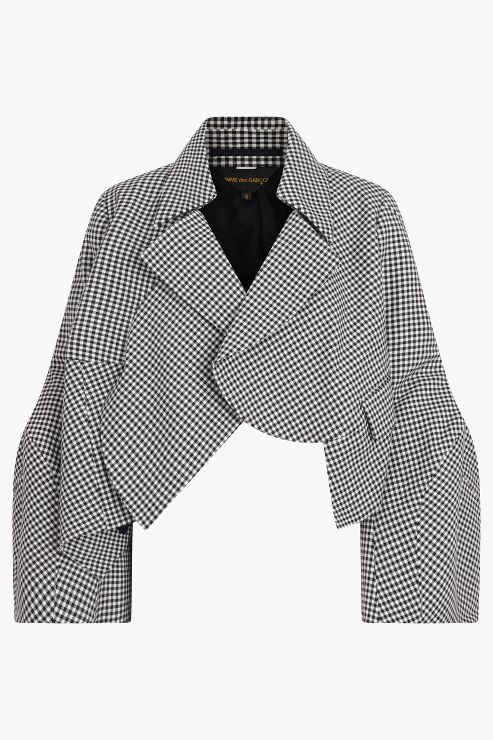 AVANT GARDE GINGHAM CROP JACKET WITH BALLOON SLEEVE | BLACK/ ECRU - 1