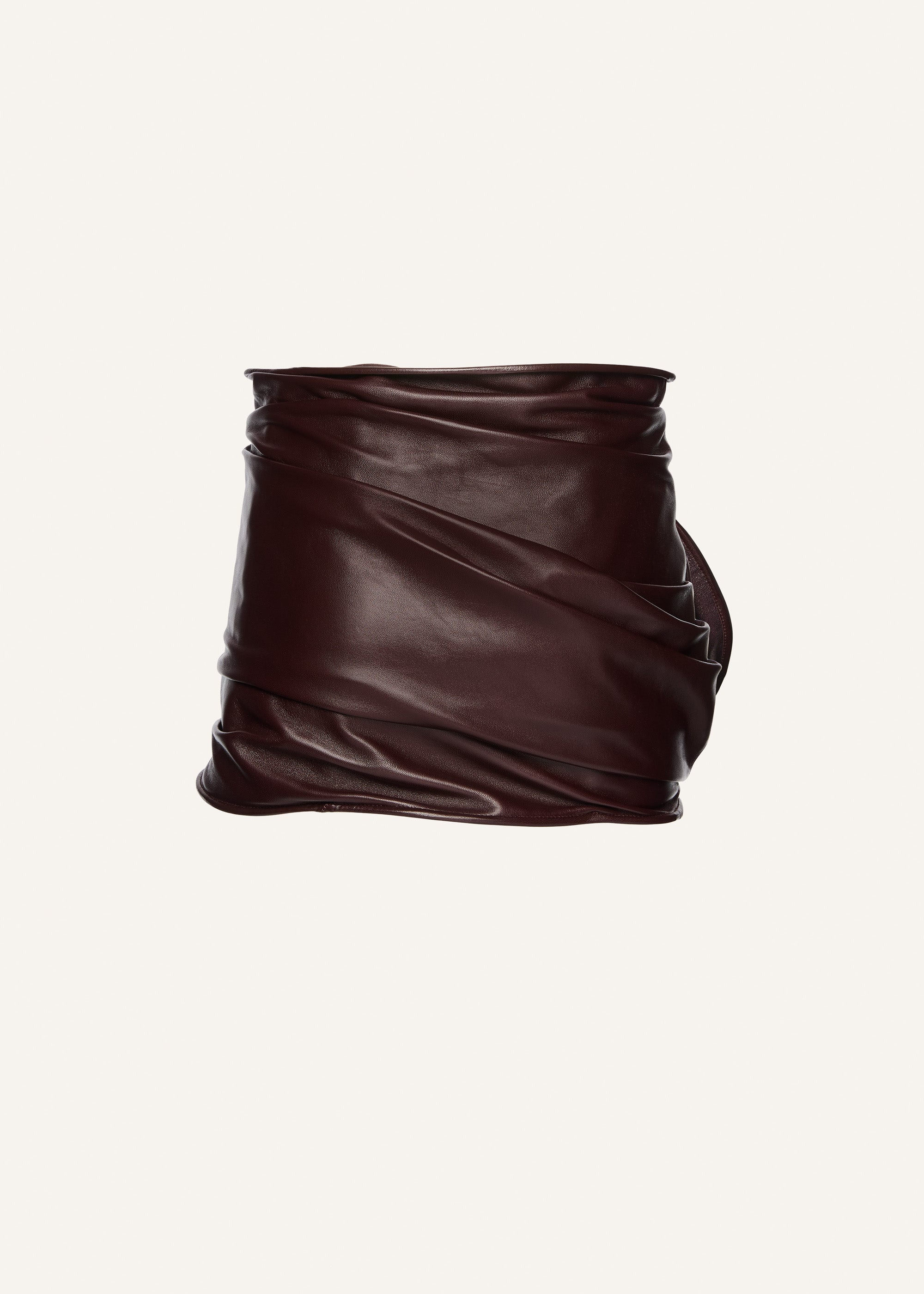 Draped leather mini skirt in burgundy - 2