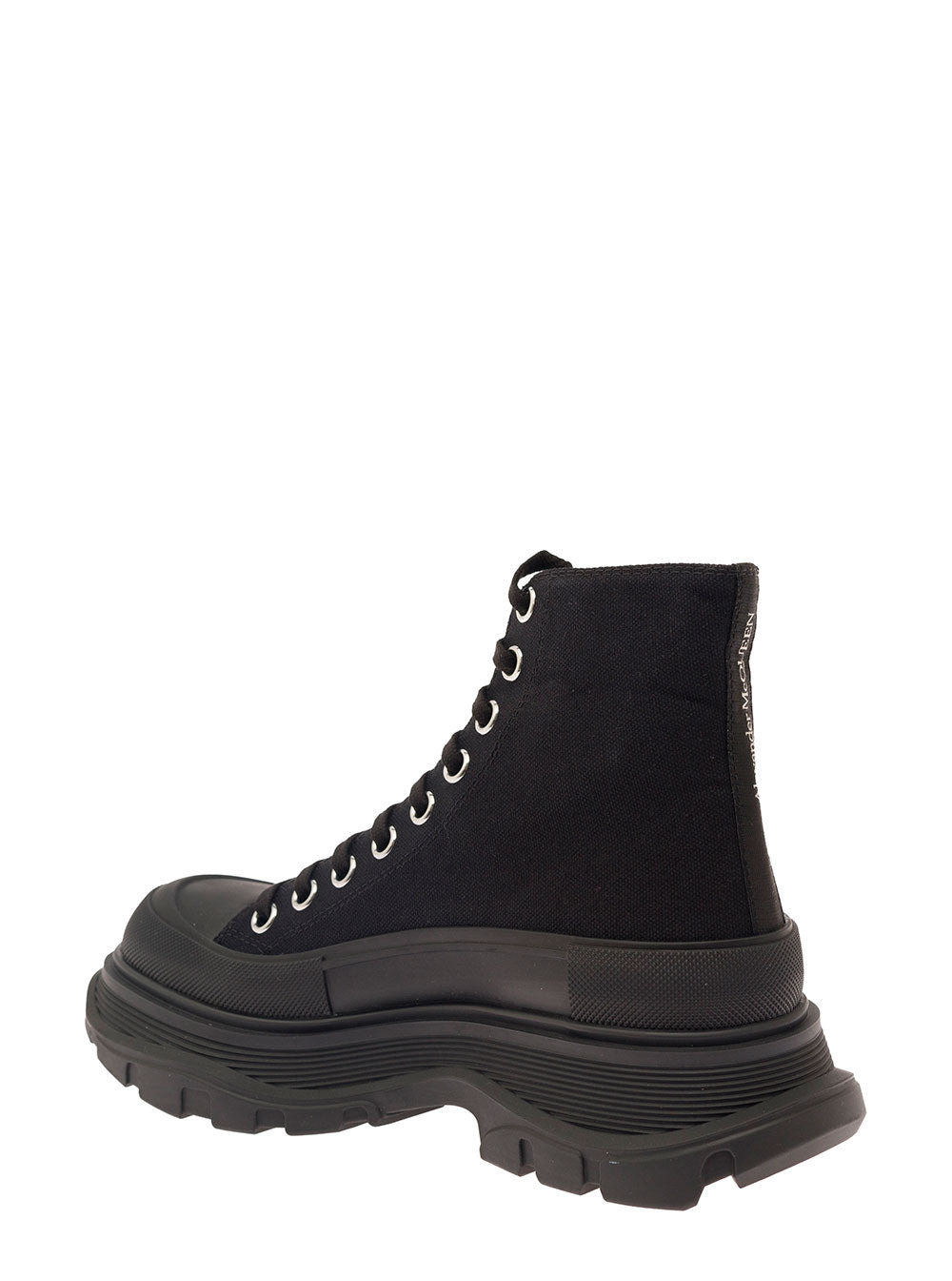 Alexander Mcqueen Women 'Tread Slick' Black High Top Sneakers With Oversized Platform In Cotton Woma - 3
