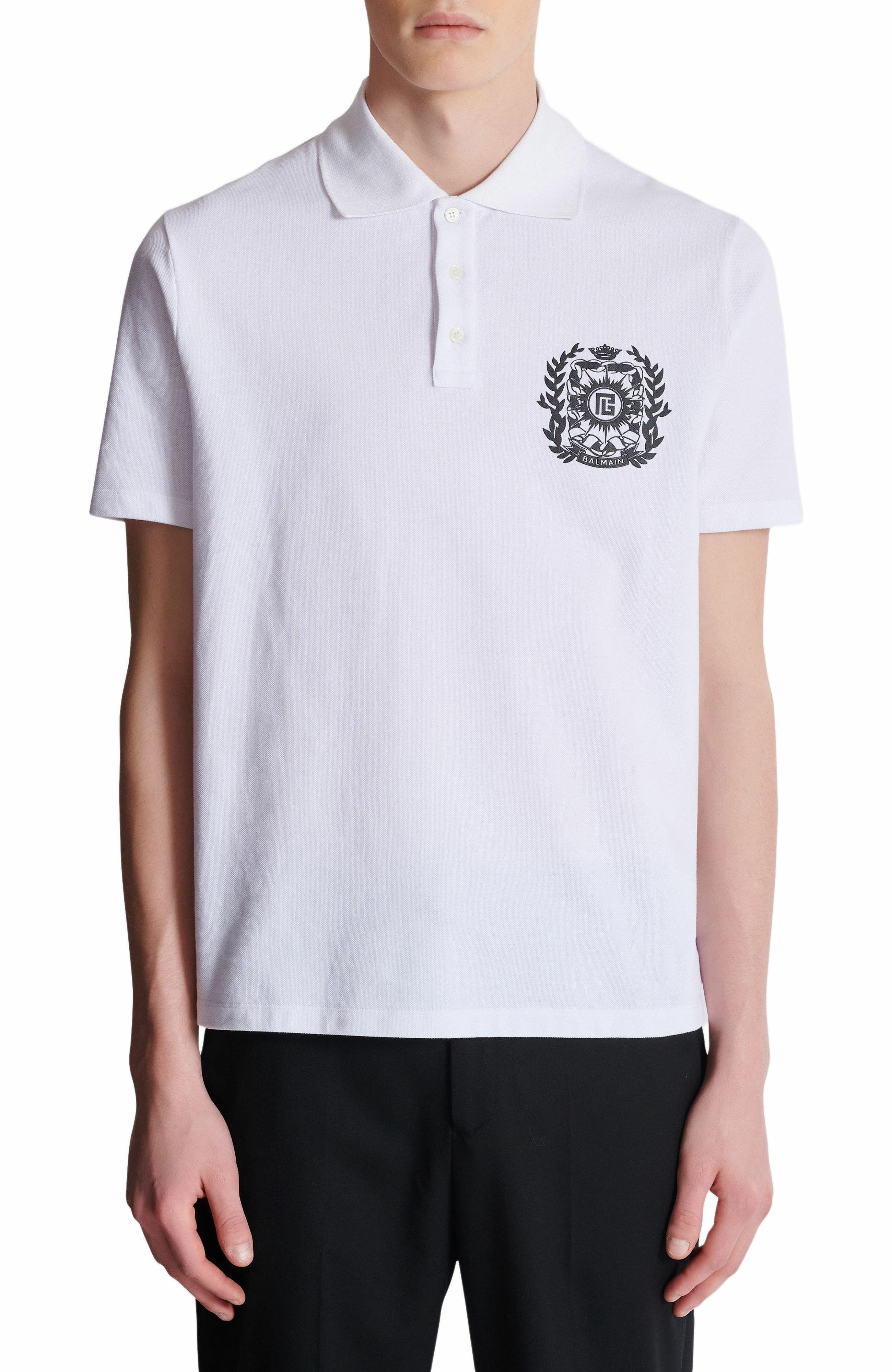 Balmain Cotton polo shirt with Écusson print in White at Nordstrom - 7