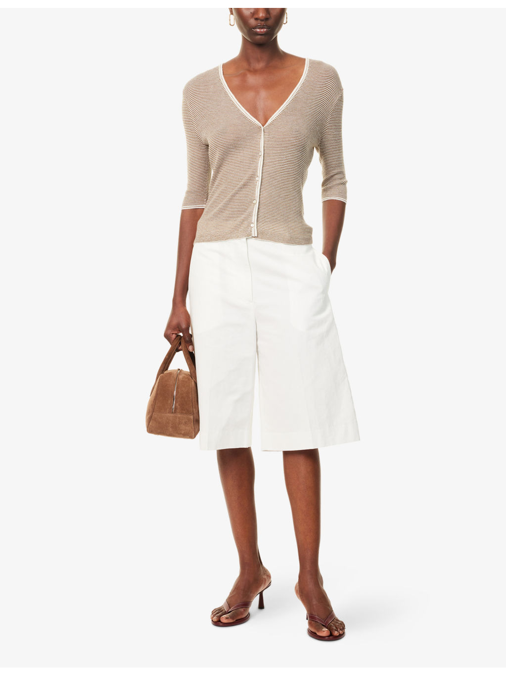 Striped Short-Sleeves Cashmere And Silk Cardigan - 2