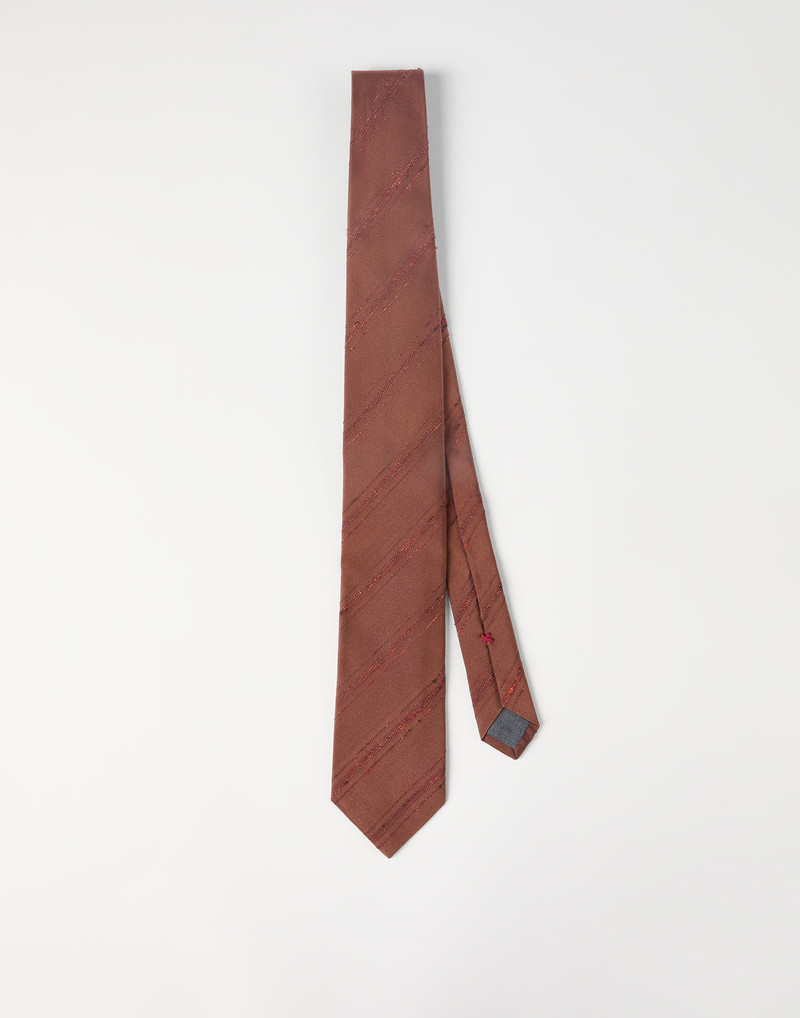 Slubbed stripes silk and cotton tie 1