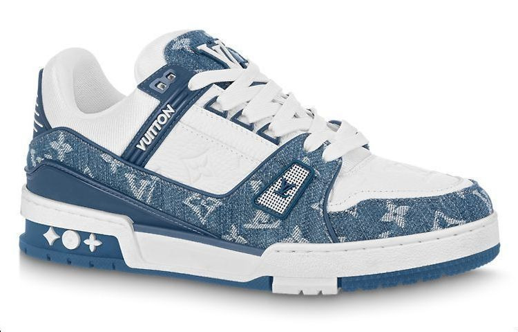 (WMNS) LOUIS VUITTON LV Trainer Sneakers 'White with Blue Mesh Monogram' 1AC2AM - 2