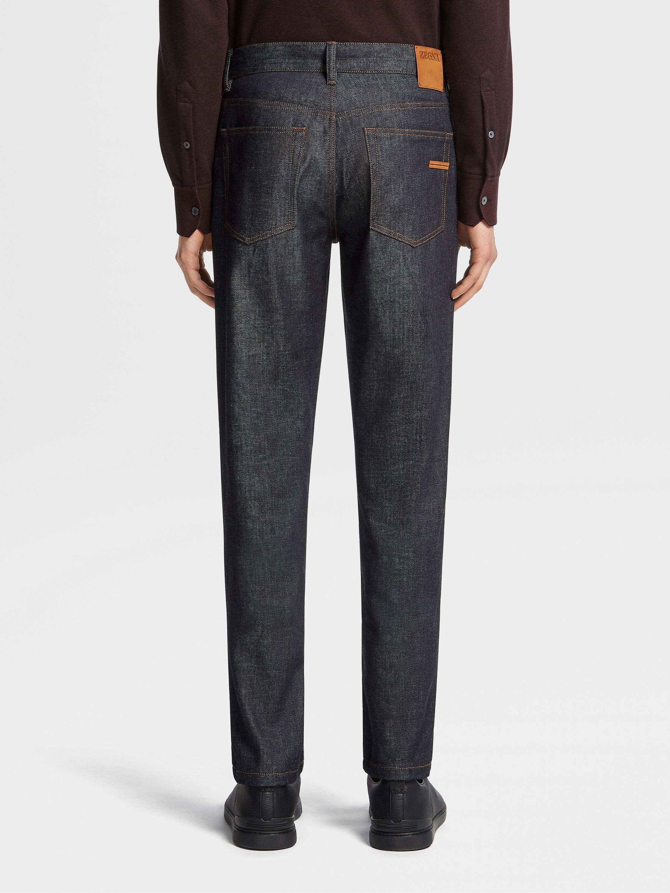 INK BLUE RINSE-WASHED COTTON AND CASHMERE ROCCIA JEANS - 3