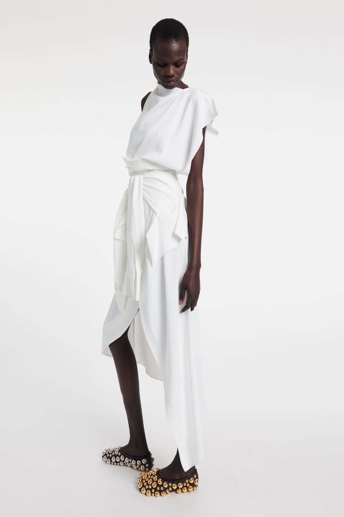 DECONSTRUCTED SHIRT SKIRT WITH SLEEVE BELT WHITE - 7