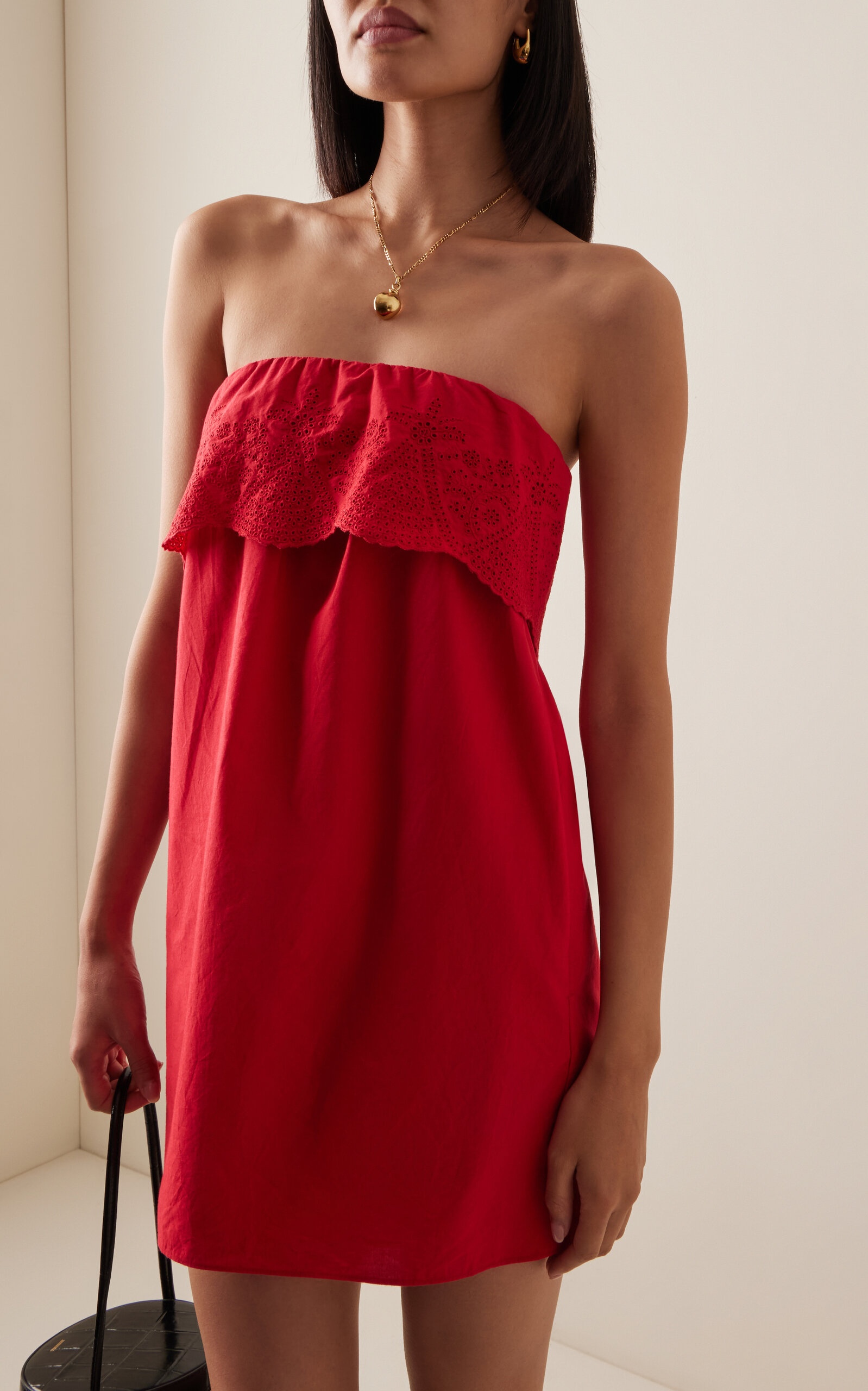 Beryl Embroidered Cotton Mini Dress red - 3